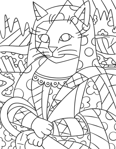 Mona Cat By Romero Britto Coloring Page